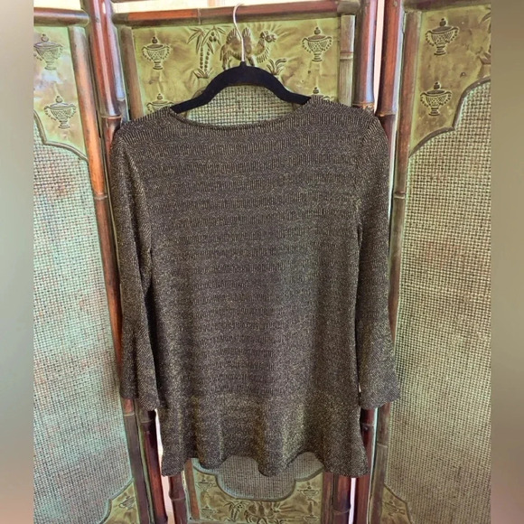 CHAUS WOMENS SCOOP NECK 3/4 LENGTH SLEEVE BLACK & GOLD‎ SPARKLY TUNIC SIZE SMALL - Picture 6 of 9